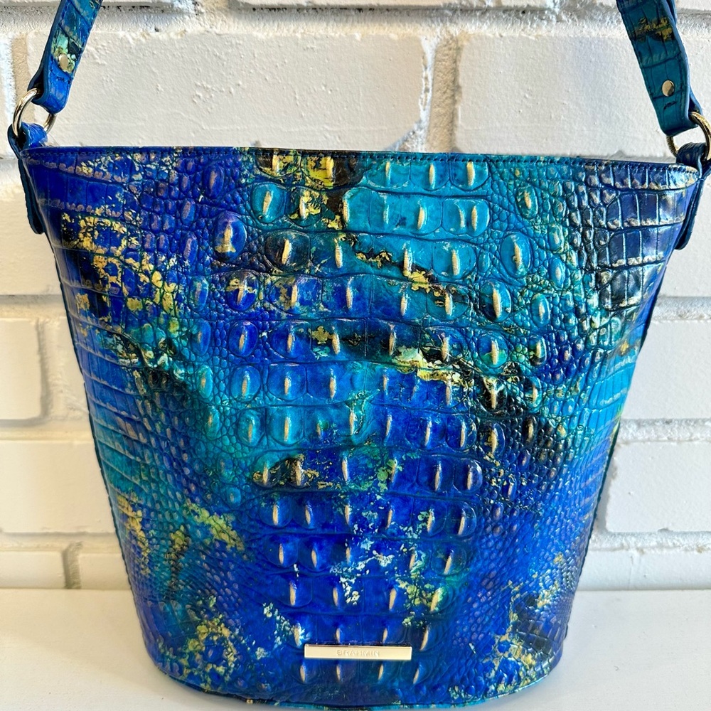 Brahmin Vibrant Blue and Gold Embossed Shoulder Bag
